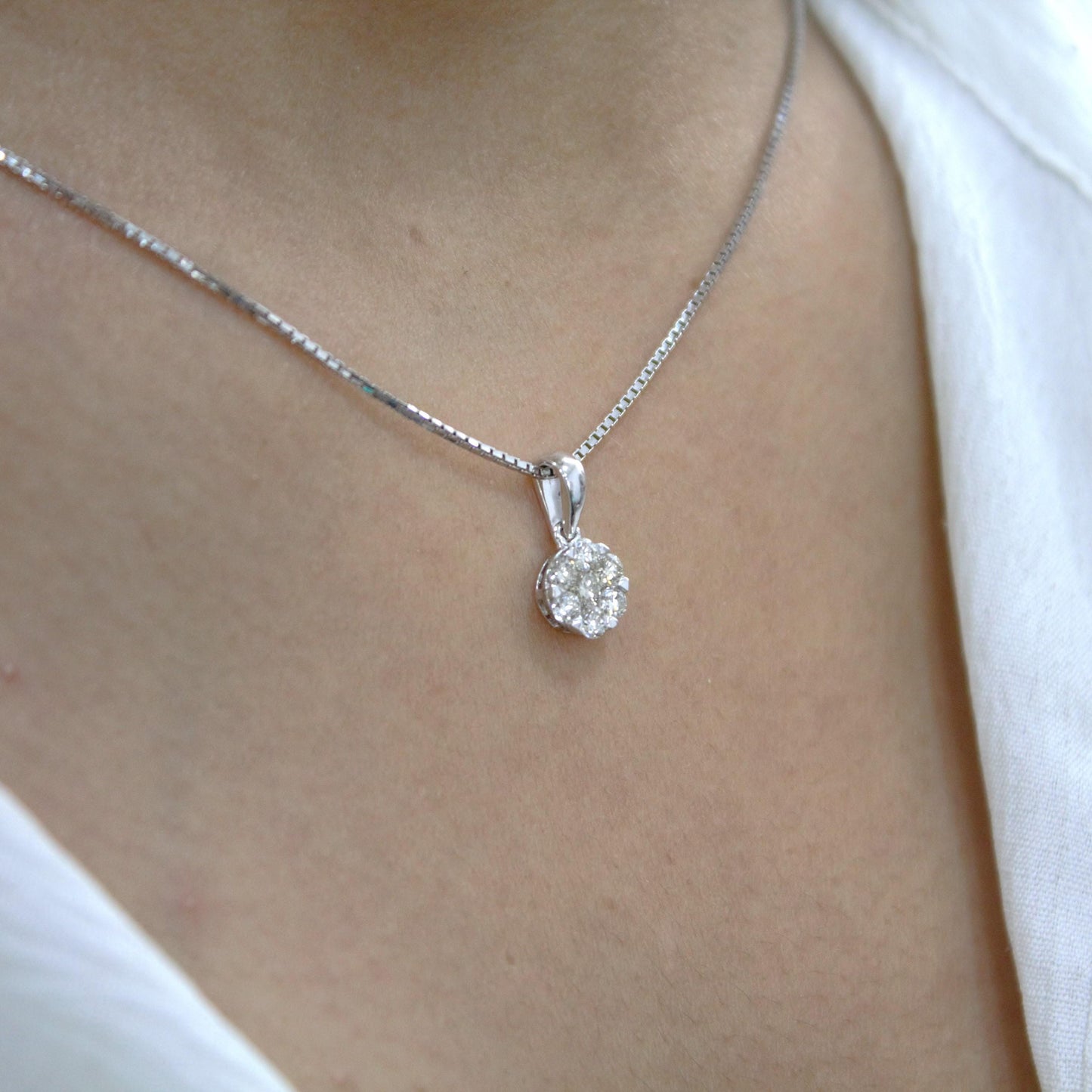 Solid 18K White Gold Diamond Jewelry, Solitaire Tiny Pendant Earring Set, Gold Chain Necklace Set, Perfect Graduation Gift for Daughter