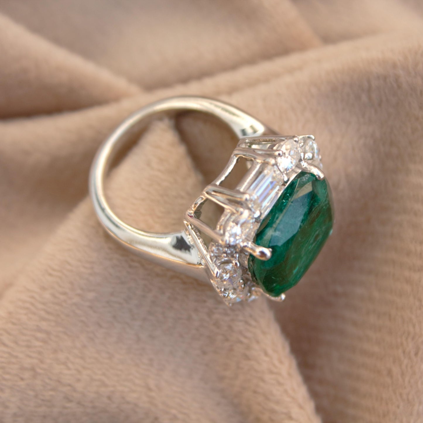 Cushion Emerald Inclusion with Moissanite Ring, Green Gemstone Silver Jewelry, 925 Silver Statement Ring For Anniversary Gift