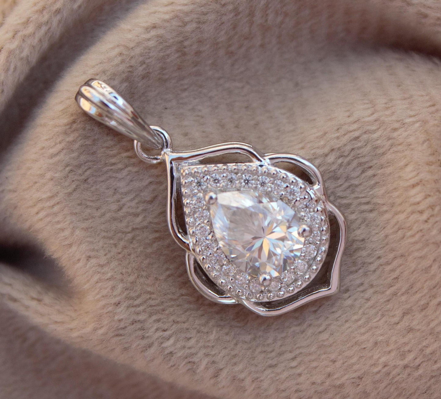 Vintage Style Moissanite Designer Pendant, 925 Sterling Silver Charm Pendant, Pear and Round Cut Solitaire Pendant, Perfect Gift for Women