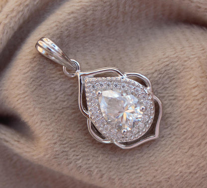 Vintage Style Moissanite Designer Pendant, 925 Sterling Silver Charm Pendant, Pear and Round Cut Solitaire Pendant, Perfect Gift for Women