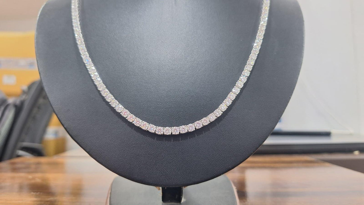 25 tcw Lab Grown Diamond Tennis Necklace, Solid Gold Diamond Chain, 4 mm Diamond Necklace, Statement Designer Necklace, Unisex Gift