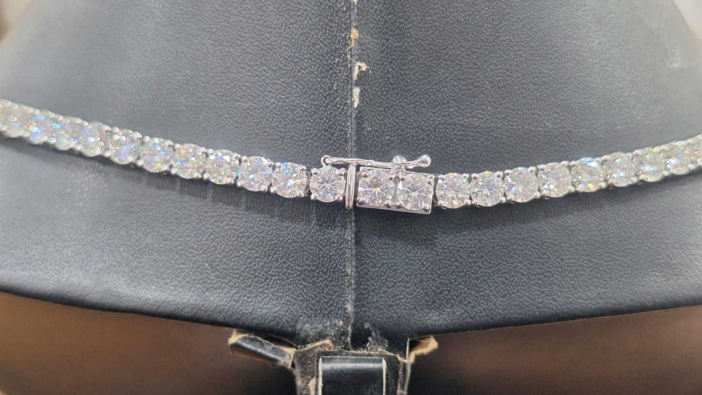25 tcw Lab Grown Diamond Tennis Necklace, Solid Gold Diamond Chain, 4 mm Diamond Necklace, Statement Designer Necklace, Unisex Gift