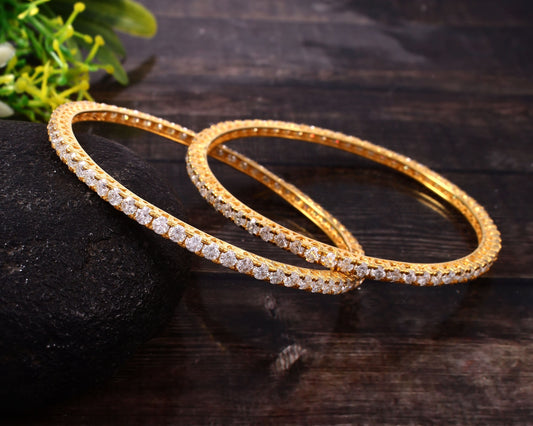Moissanite Cut Stone Bangles, 3 MM Moissanite Gold Bangles, Standard Size Bangles, Traditional Jewelry for Bride, Statement Gold Bangles