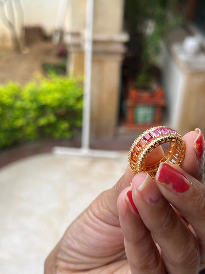 Rainbow Sapphire Round Ring With Moissanite, Multi Sapphire Ring, Full Eternity Band, Gold Ombre Ring, Natural Sapphires Eternity Band