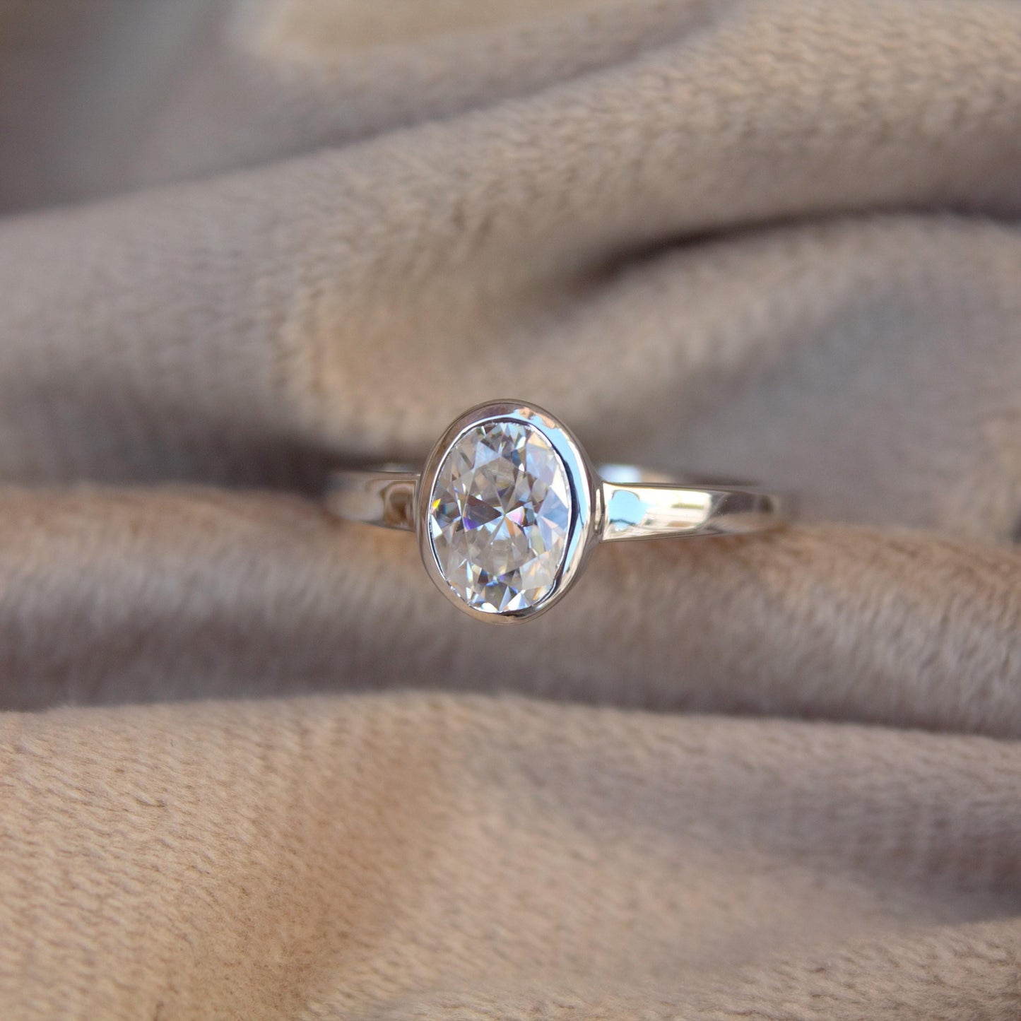 Oval Cut Moissanite 925Sterling Silver Ring, Solitaire Bezel Setting Ring, Statement Dainty Ring, Vintage Anniversary Ring for Men and Women