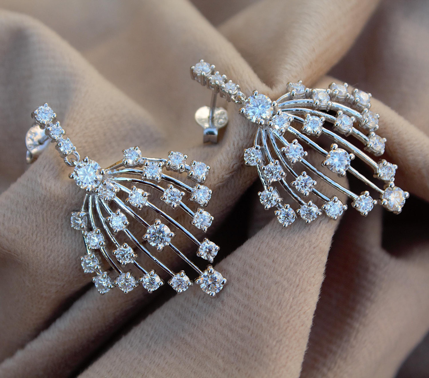 Moissanite 925 Sterling Silver Dangle Earrings, Designer Statement Earrings for Women, White Moissanite Jewelry, Wedding Earrings for Bride