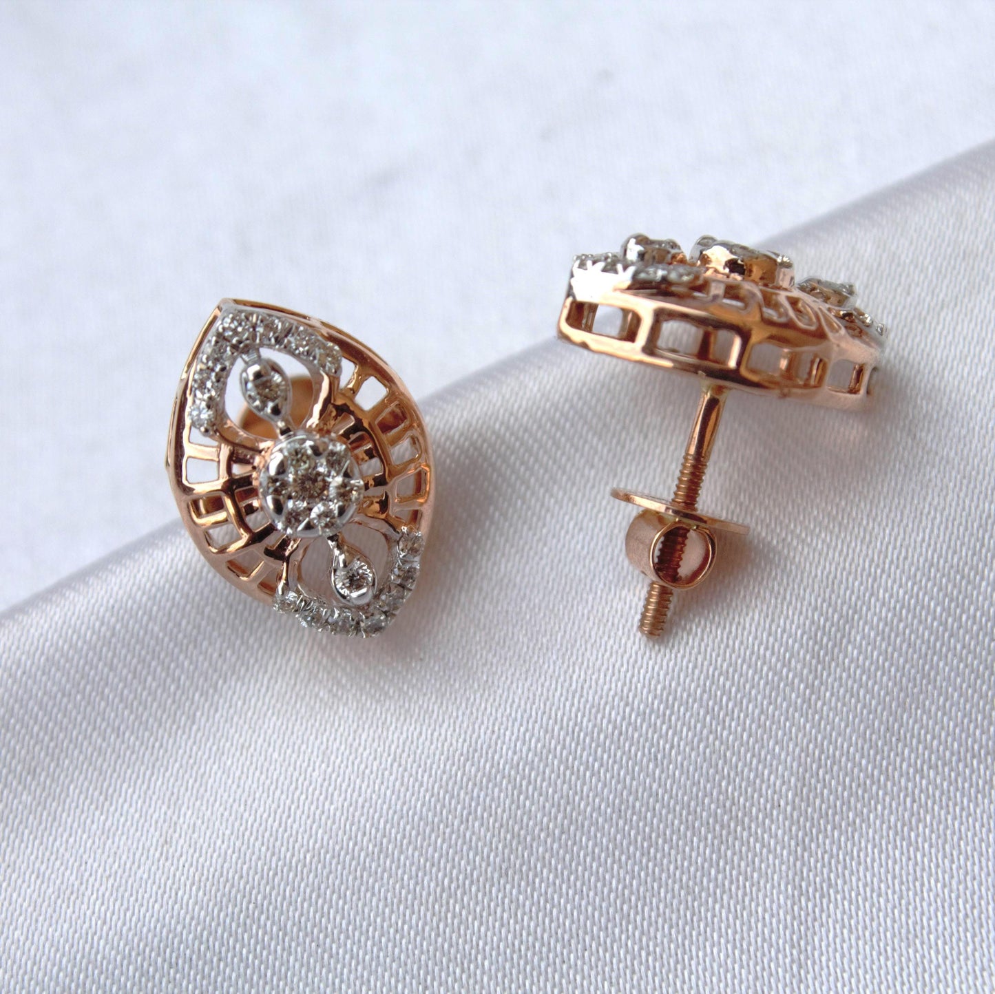 Rose Gold Pendant Earring Set, 18k Solid Gold Diamond Jewelry, Real Diamond Necklace with Stud Earrings, IGI Certified Diamond Jewelry Gift