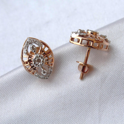 Rose Gold Pendant Earring Set, 18k Solid Gold Diamond Jewelry, Real Diamond Necklace with Stud Earrings, IGI Certified Diamond Jewelry Gift