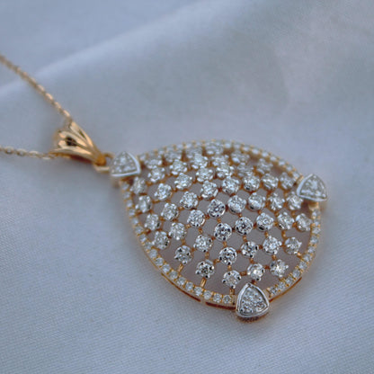 Classic Statement Solid Gold Jewelry Set, Pear Shape Pendant with Earrings, Natural Diamond Necklace Earrings Set, 18K Gold Jewelry for Mom