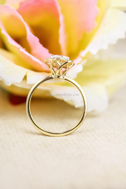 Lab Grown Diamond Solitaire Ring, 14K/18K Gold Ring, Flower Shape Anniversary Ring, 6 MM Round Diamond Ring, Gold Diamond Jewelry 0.75 Carat