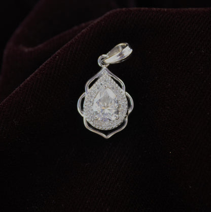 Vintage Style Moissanite Designer Pendant, 925 Sterling Silver Charm Pendant, Pear and Round Cut Solitaire Pendant, Perfect Gift for Women