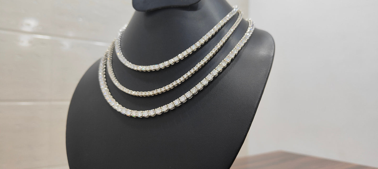 Solid Gold Moissanite Tennis Necklace, 3 mm Moissanite Jewelry, Elegant Wedding Necklace, Round Cut Necklace for Women, Engagement Jewelry