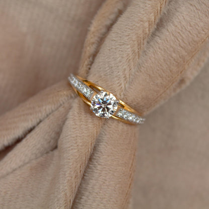 1 Carat Round Diamond Gold Ring, Solitaire Engagement Ring for Women, 14K Gold Ring, Handcrafted Ring, Customizable Anniversary Ring US 6.25