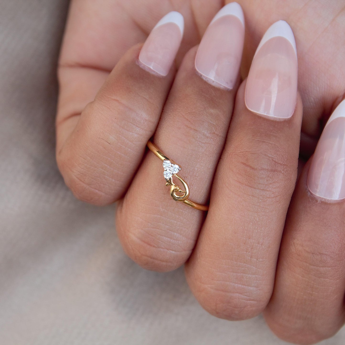 18K Solid Yellow Gold Ring, 0.06 Carat Natural Diamonds, Peacock Design Diamond Ring, Three Stone Diamond Ring, Anniversary Gift For Wife