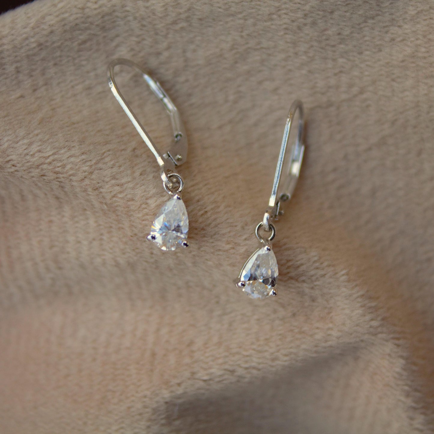Sterling Silver Moissanite Stone Lever Back Earrings, 925 Silver Drop Earrings for Her, Pear Cut Stone Earrings, Handmade Vintage Earrings