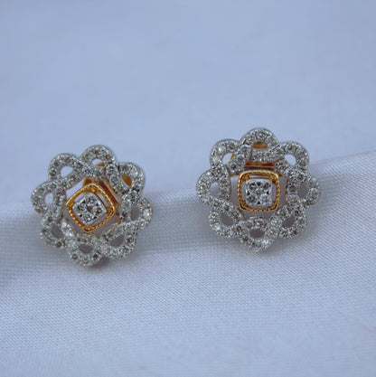 18k Yellow Gold Designer Necklace Earrings Set, Real Diamond Jewelry Set for Bridesmaids, Halo Jewelry in Gold, Anniversary Gift for Wife