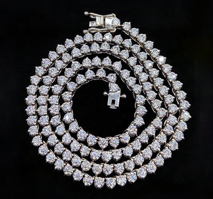 Moissanite Three Prong Tennis Necklace, 925 Sterling Silver Necklace, 3mm Moissanite Silver Chain, Infinity Necklace For Her