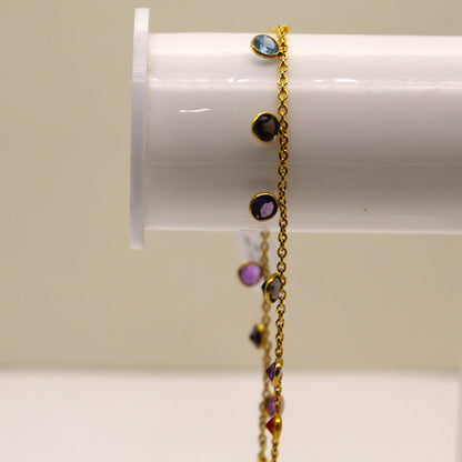 Multi Sapphire Bracelet and Necklace Set, 925 Sterling Silver Jewelry, Lab Made Sapphire Jewelry, Handmade Dainty Necklace, Gift for Wife