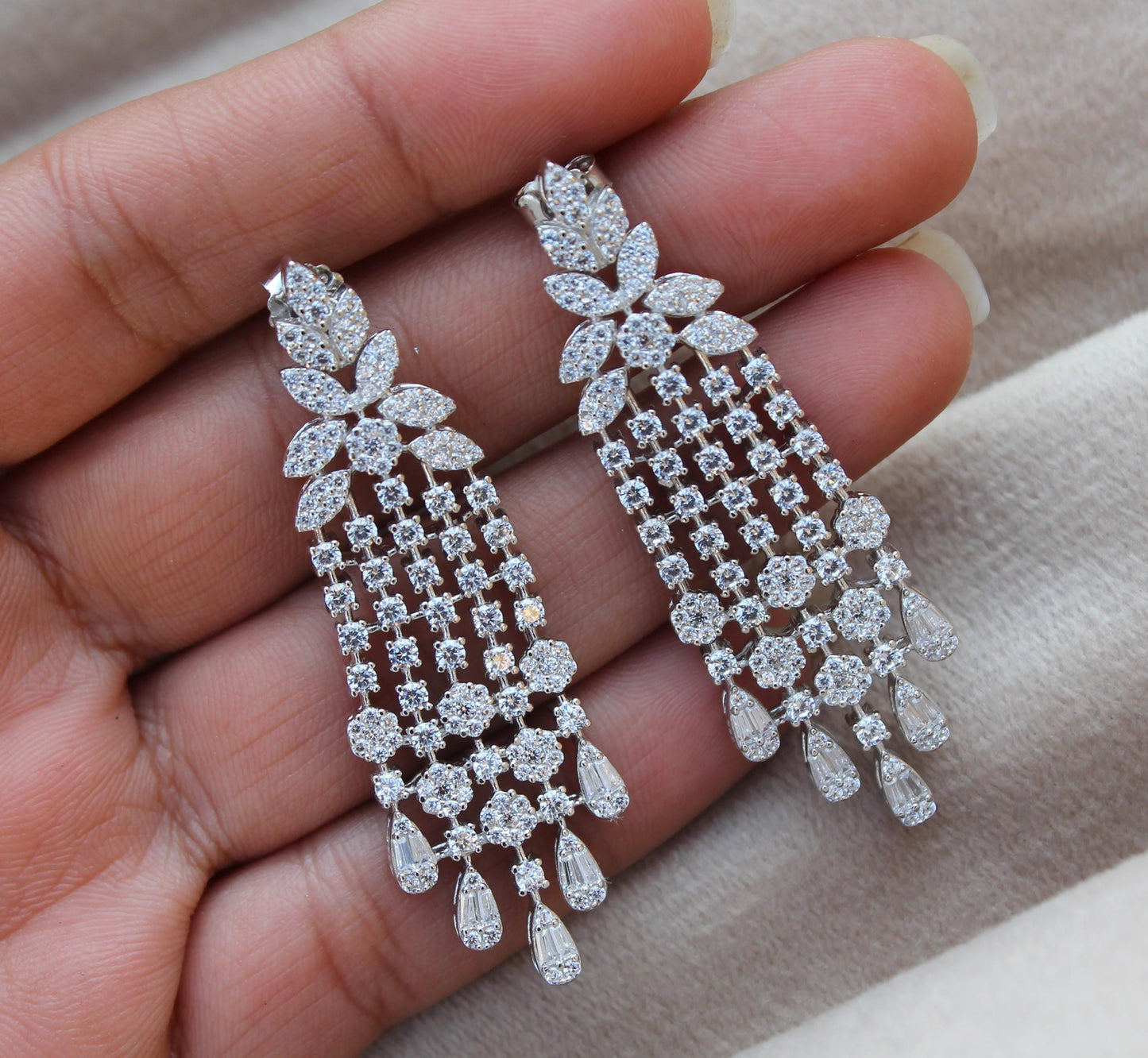 Statement Silver Necklace Set, Cubic Zirconia Choker Necklace With Earrings-Ring- Bracelet- Luxury Silver CZ Jewelry Set For Valentines Day