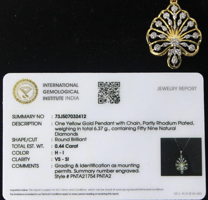 H-I VS - SI Natural Diamond Pendant Earring Set, IGI Certified Diamond Jewelry, Perfect Anniversary Gift, Designer Natural Diamond Gold Set