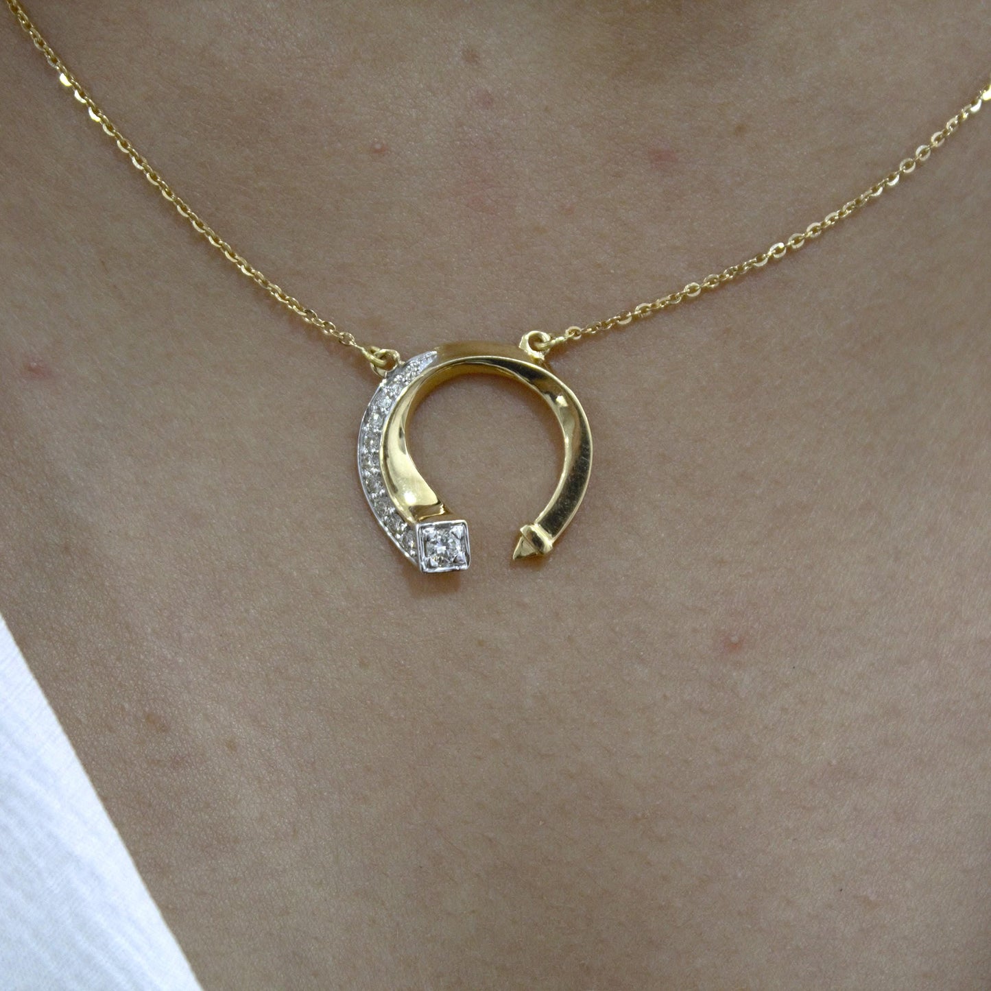 Yellow 18K Gold Necklace with Stud Earrings, Natural Diamond Jewelry Set, Minimalist Dainty Gold Jewelry, Perfect Anniversary Gift for Wife