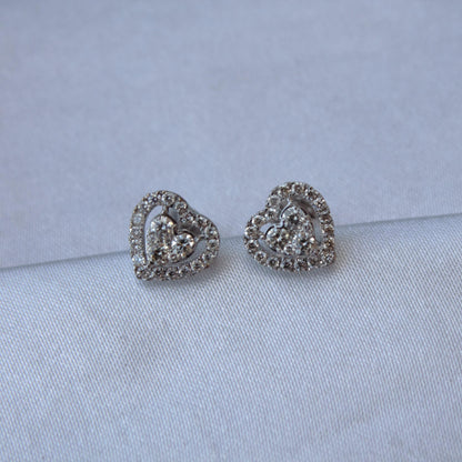 Heart Diamond Solitaire Halo Pendant, Lightweight Diamond Pendant, 18k White Gold Bridal Jewelry, Solid Gold Pendant with Chain for Gift