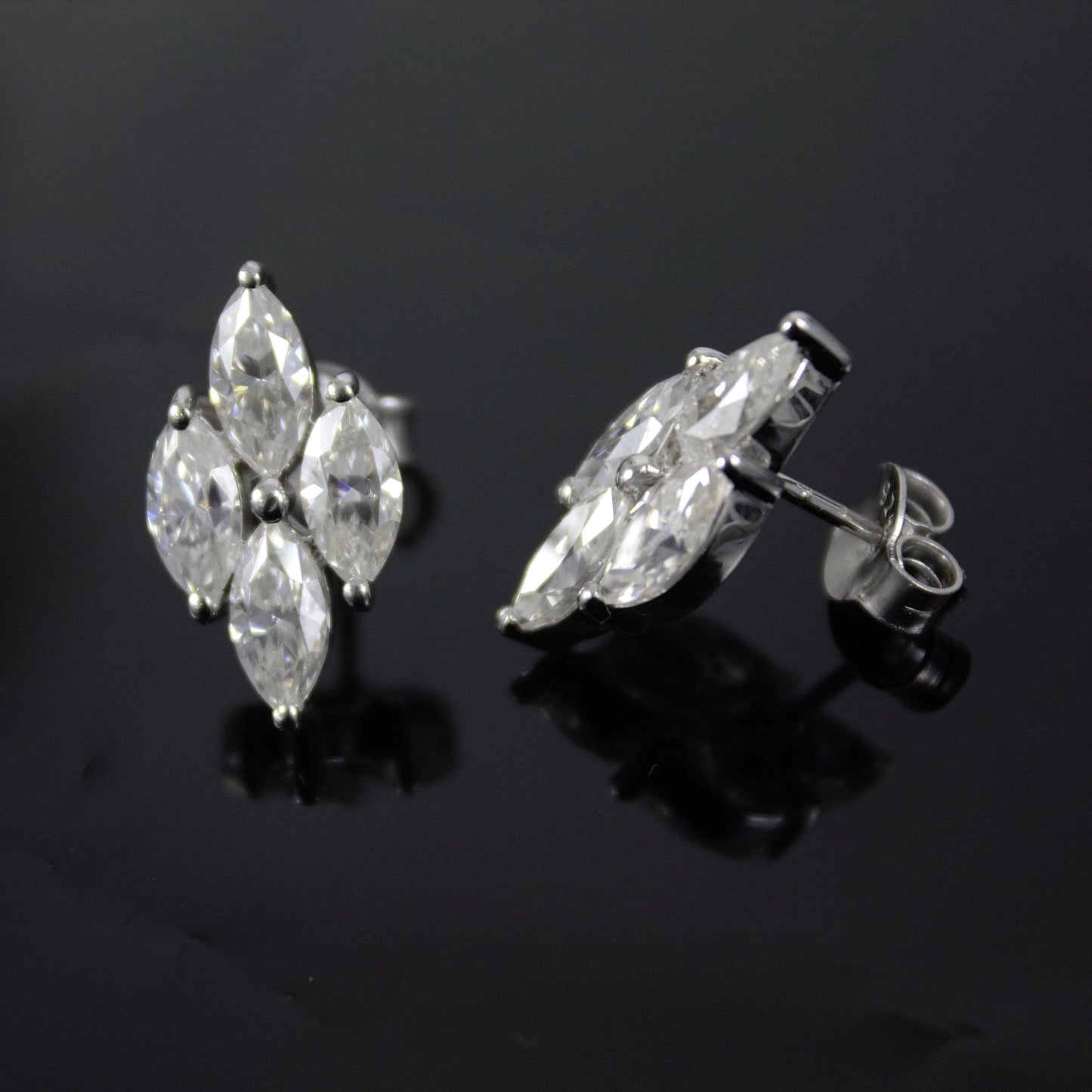 925 Sterling Silver Stud Earrings, Marquise Cut Stud Earrings, Moissanite Dainty Earrings, Silver Minimalist Jewelry, Ready To Ship Jewelry