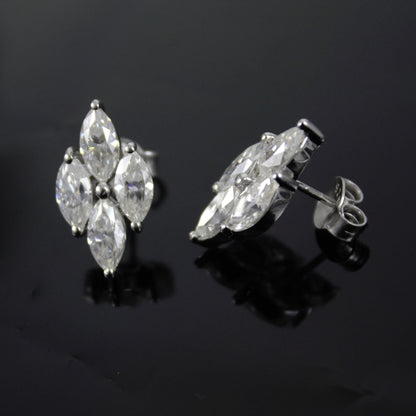 925 Sterling Silver Stud Earrings, Marquise Cut Stud Earrings, Moissanite Dainty Earrings, Silver Minimalist Jewelry, Ready To Ship Jewelry