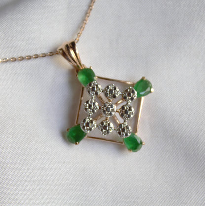 18K Gold Diamond Stud Earrings and Necklace, Charm Handmade Bridal Jewelry Set, Green Emerald Jewelry, Minimalist Wedding Gift for Women