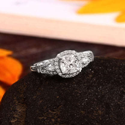 14K Solid Gold Ring, Cushion Cut Moissanite Ring, Statement Ring for Women, Gold Wedding Ring, Moissanite Halo Ring, Gold Designer Jewelry