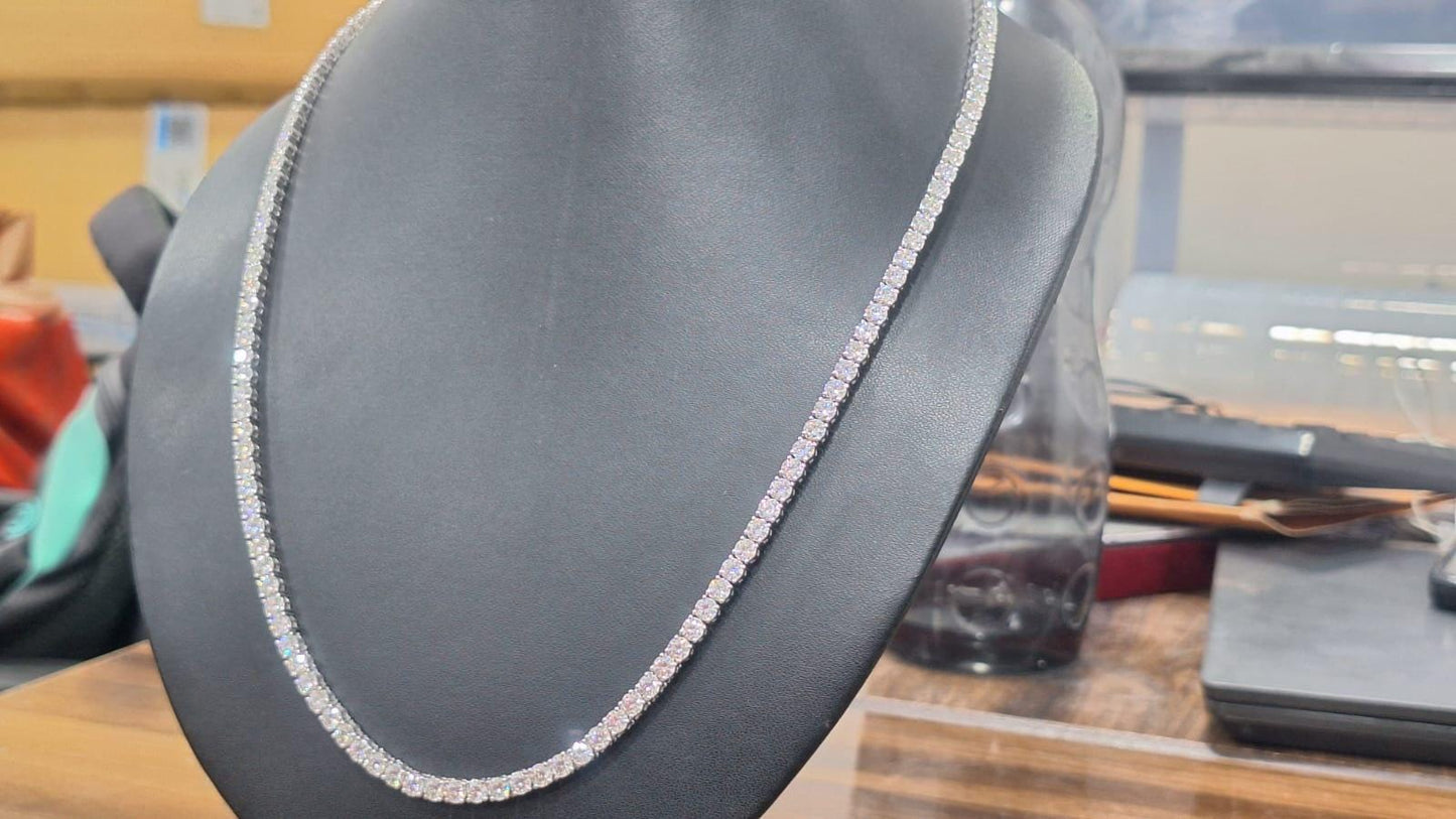 25 tcw Lab Grown Diamond Tennis Necklace, Solid Gold Diamond Chain, 4 mm Diamond Necklace, Statement Designer Necklace, Unisex Gift