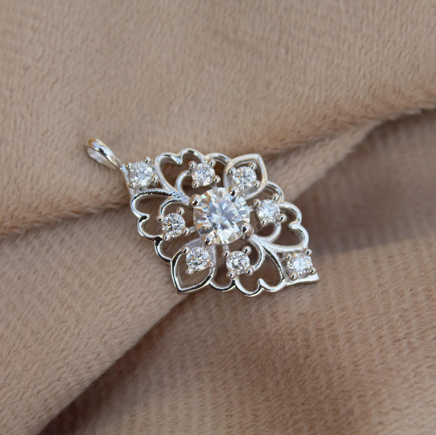 Moissanite 925 Sterling Silver Designer Pendant, Moissanite Jewelry For Her, Minimalist Charm Pendant, Tiny Pendant, Wedding Gift for Bride