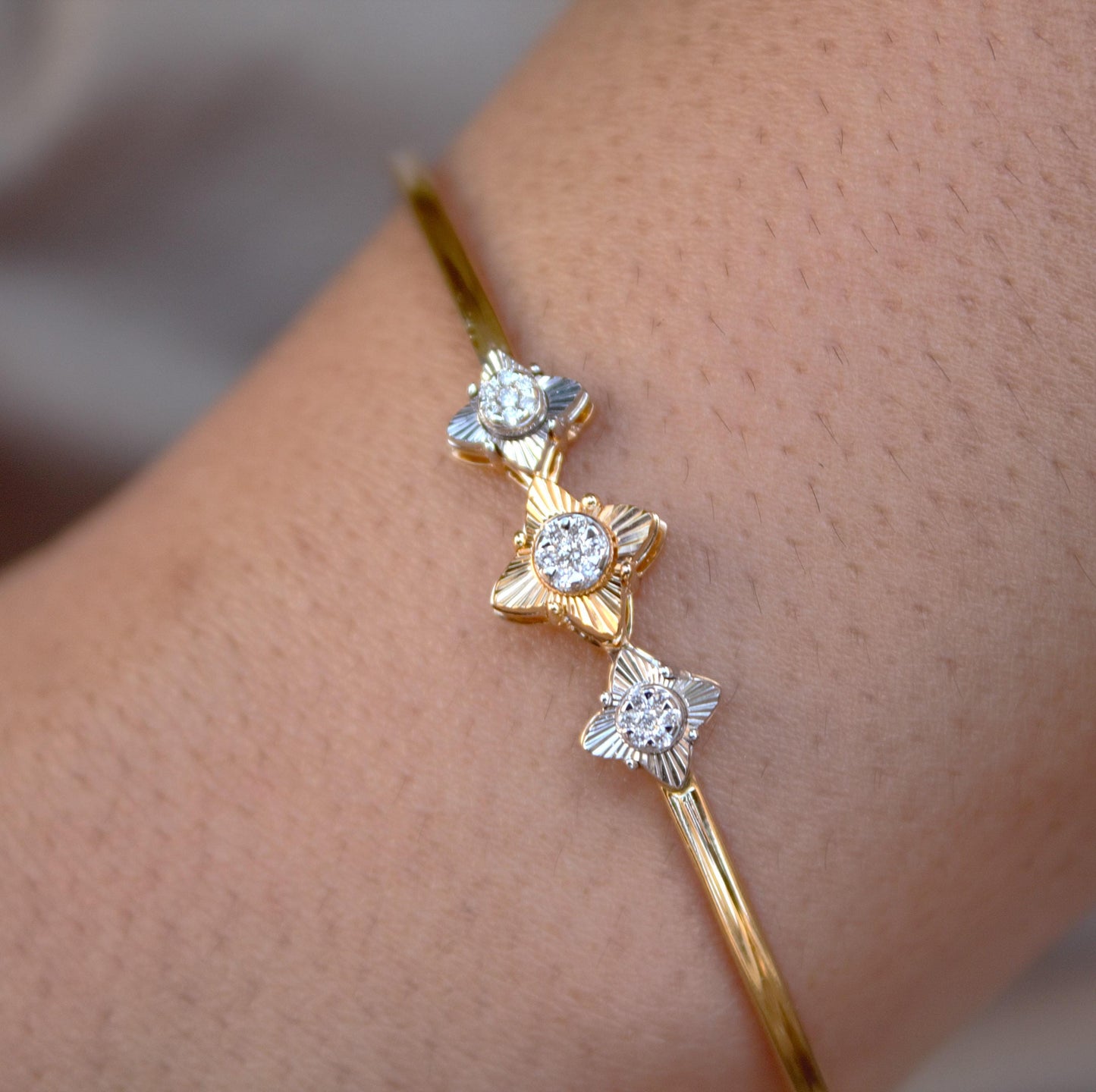 Natural Diamond Bangle Bracelet, 14K Yellow Gold Cuff Bracelet, Elegant Gold Diamond Bracelet, Real Diamond Bracelet, Birthday Gift for Her