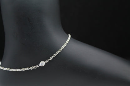 Moissanite Anklet For Women, 925Sterling Silver Anklet, Faceted Moissanite Jewelry, Handmade Single Stone Anklet, Perfect For Christmas Gift