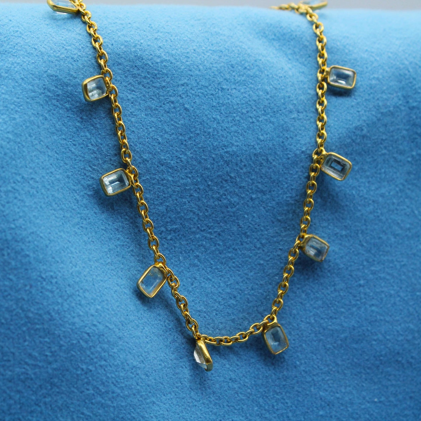 Natural Blue Topaz Necklace, Minimalist Necklace, 925 Sterling Silver Chain Necklace, Blue Gemstone Charm Necklace, Silver Necklace For Gift