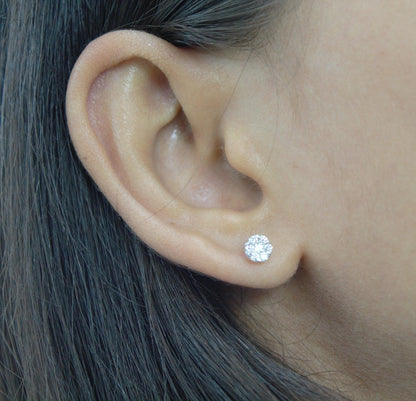 Solid 18K White Gold Diamond Jewelry, Solitaire Tiny Pendant Earring Set, Gold Chain Necklace Set, Perfect Graduation Gift for Daughter