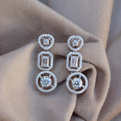 Moissanite Earrings For Women, 925 Sterling Silver Sparkling Stud Dangle Earrings, Statement Earrings, Retro Jewelry, Valentines Day Gift