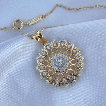 Real Gold Diamond Jewelry Set, 18k Yellow Gold Pendant Earring Set, Natural Diamond Jewelry Set for Bride, Ethnic Style Jewelry in Gold