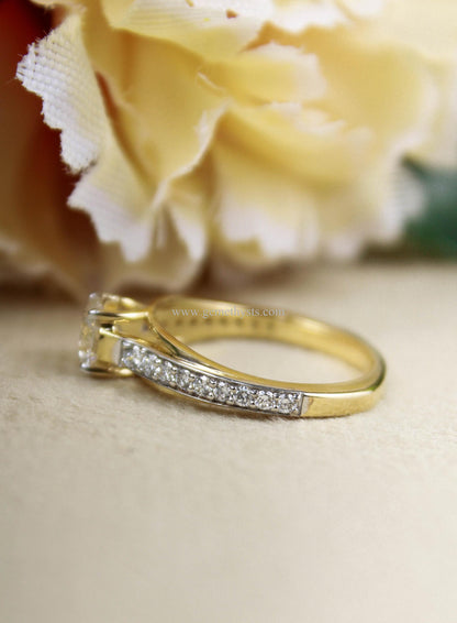 Round Diamond Gold Ring, Solitaire Engagement Ring for Women, 10K/14K/18K Gold Ring, Handcrafted Ring, Customizable Anniversary Ring 1 Carat