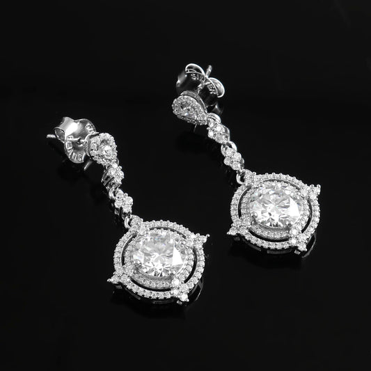 14K White Gold Moissantie Earrings, Stud Dangle Earrings, Moissanite 10K Gold Jewelry, Designer Earrings, Perfect Wedding Gift for Women