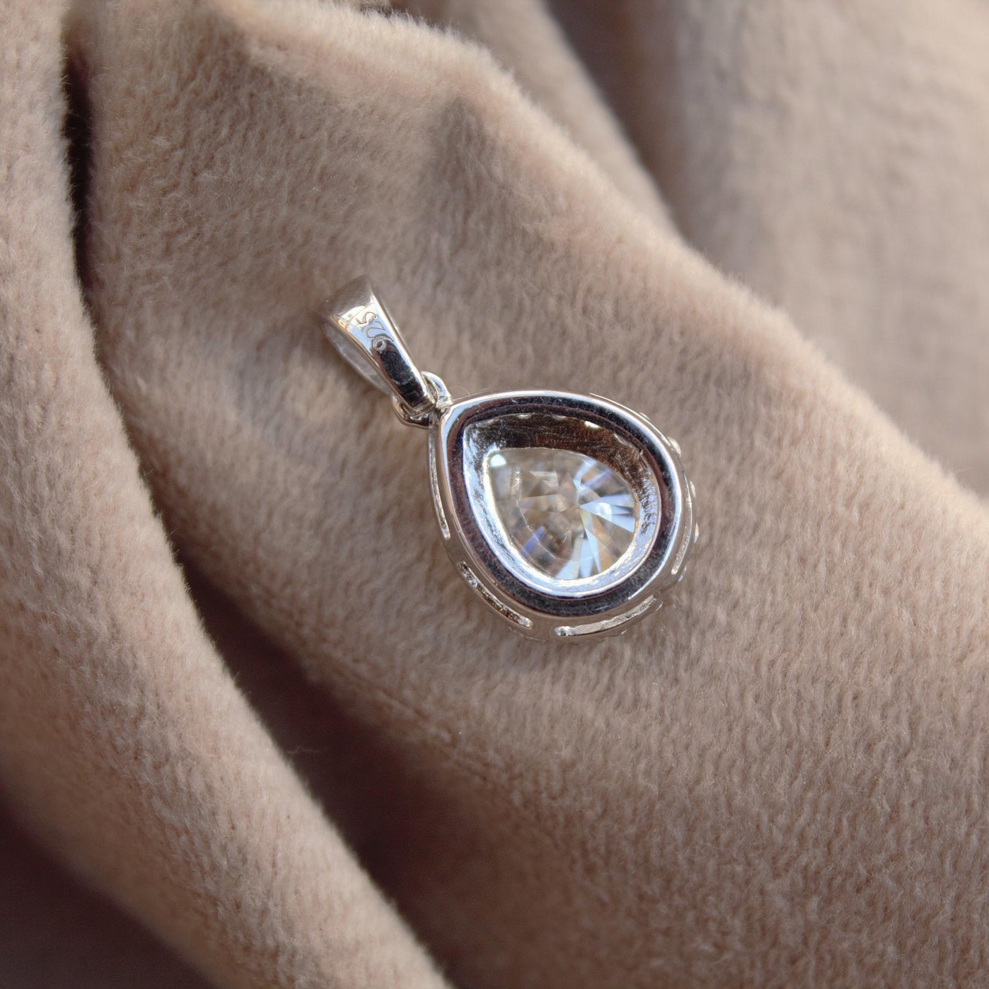 Teardrop Solitaire Halo Pendant in 925 Sterling Silver, Moissanite Silver Charm Pendant, Pear Shape Pendant, Minimalist Pendant for Women