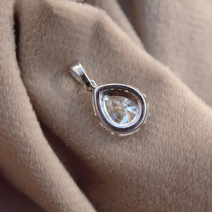 Teardrop Solitaire Halo Pendant in 925 Sterling Silver, Moissanite Silver Charm Pendant, Pear Shape Pendant, Minimalist Pendant for Women