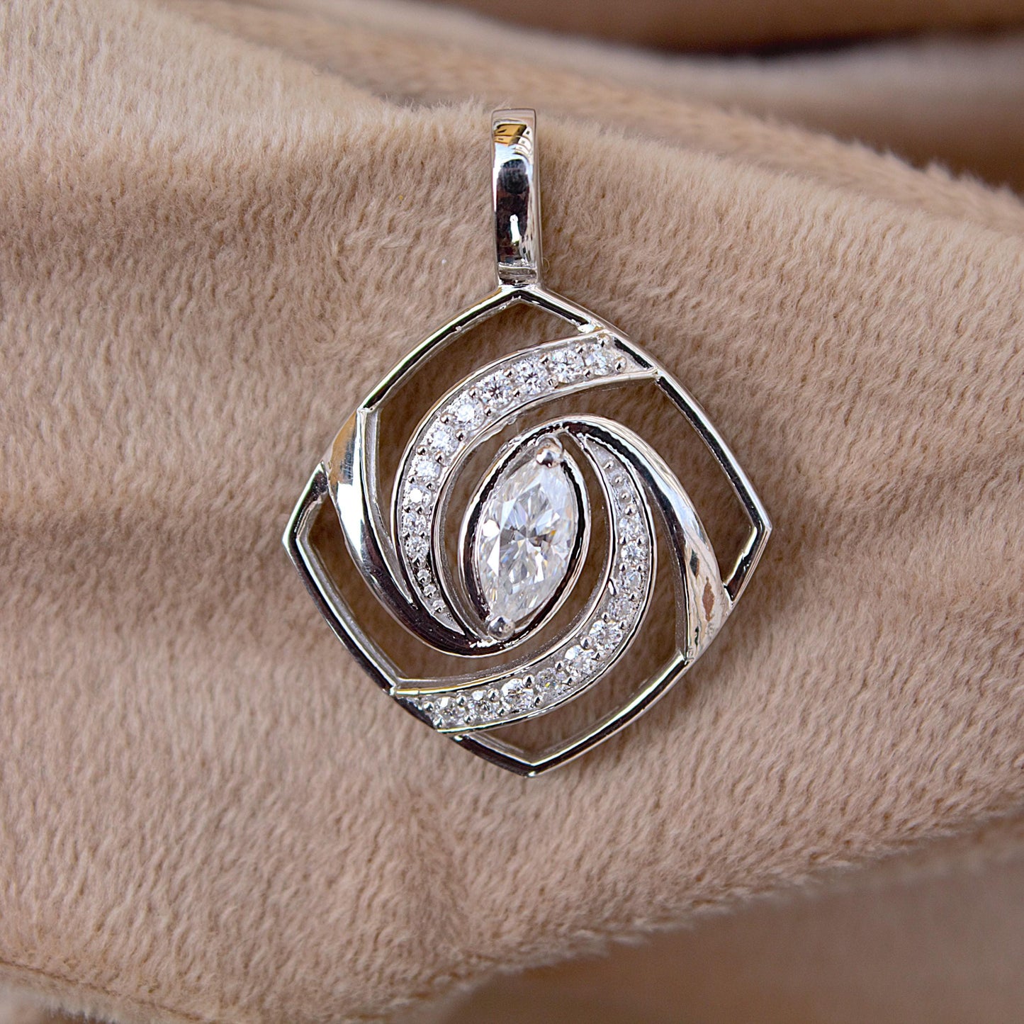 925 Sterling Silver Designer Pendant, Moissanite Pendant for Chain, Elegant Fine Jewelry for Women, Marquise Cut Stone Pendant Gift for Mom