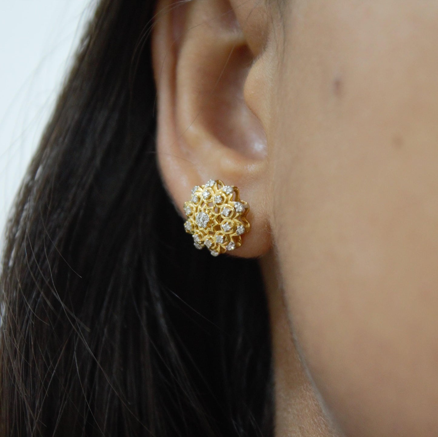 Real Gold Diamond Jewelry Set, 18k Yellow Gold Pendant Earring Set, Natural Diamond Jewelry Set for Bride, Ethnic Style Jewelry in Gold