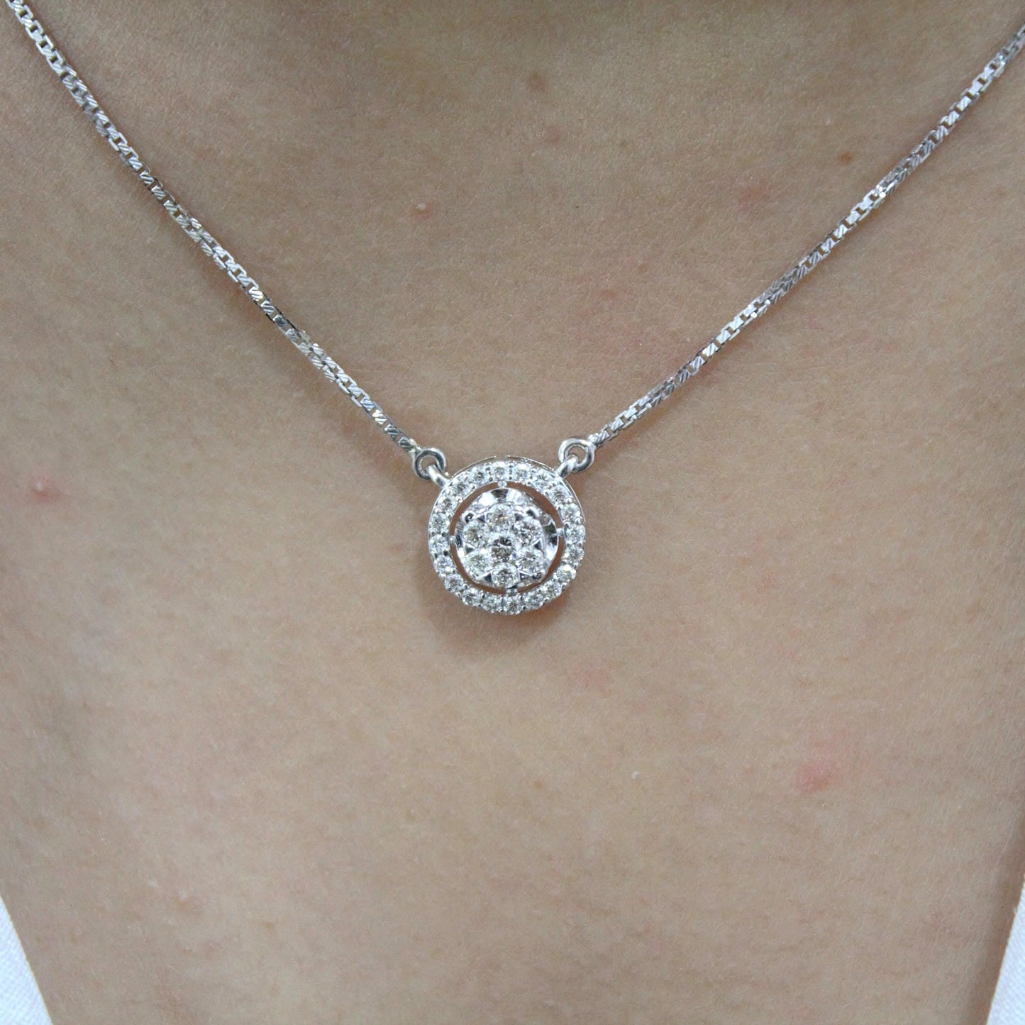 18K White Gold Solitaire Halo Jewelry Set, IGI Certified Diamond Jewelry, Gold Chain Pendant Necklace with Stud Earrings, Dainty Jewelry Set