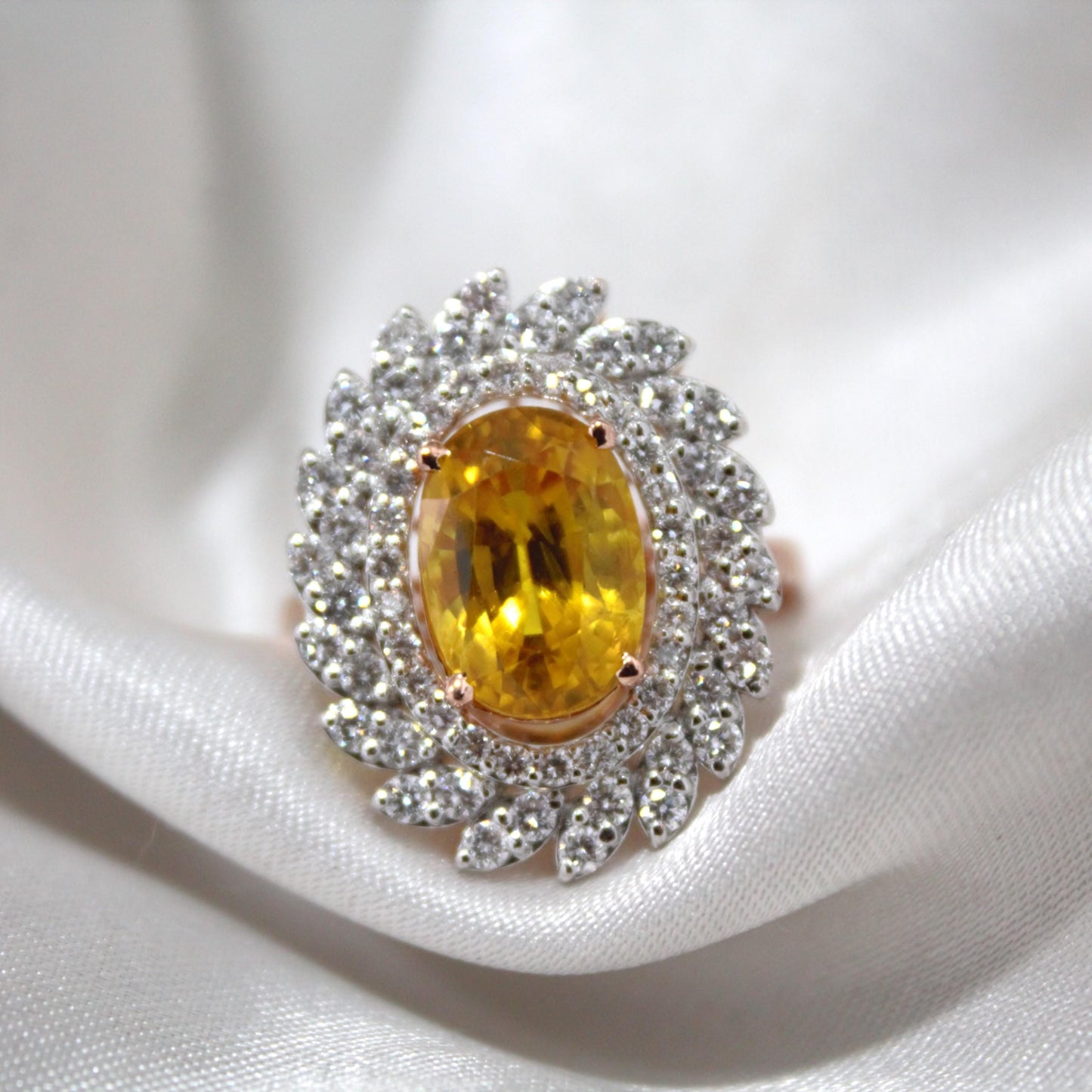 Real Gold Yellow Sapphire & Diamond Ring, Unique Cluster Engagement Ring, Real Gold Diamond Jewelry Fine Jewelry Gift for Women or Daughter