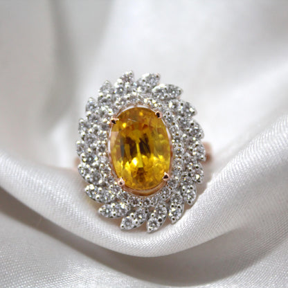 Real Gold Yellow Sapphire & Diamond Ring, Unique Cluster Engagement Ring, Real Gold Diamond Jewelry Fine Jewelry Gift for Women or Daughter