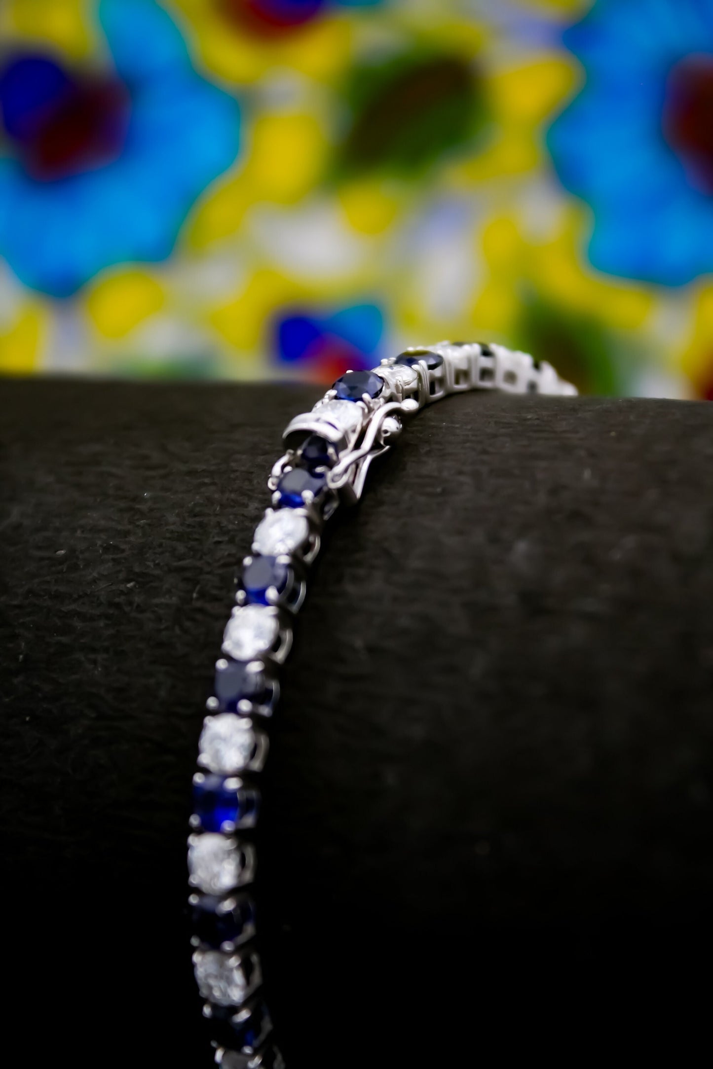 Moissanite and Lab Made Sapphire Bracelet, 3.5 mm Stones Bracelet, Moissanite Jewelry, Blue Sapphire Jewelry, Statement Elegant Bracelet