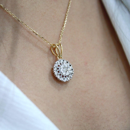 18K Gold Halo Solitaire Pendant Necklace, Real Diamond Jewelry Bridal Necklace, Dainty Gold Jewelry, Chain Necklace For Wedding Gift