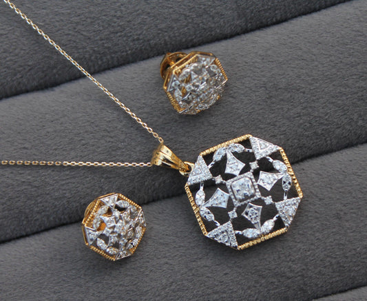 Luxury IGI Certified Diamond Set, VS-SI Diamond Gold Necklace & Earring, Bridal Jewelry Gift in 18K Yellow Gold Pendant Necklace Earring Set